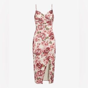 Express NWT Floral Satin V-Neck Wrap Midi Dress Size 14
